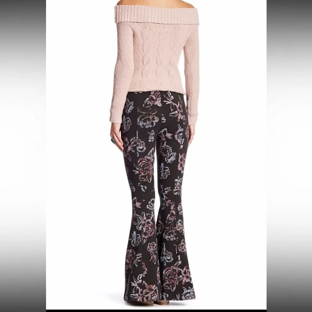 Free People Born To Be Wild Black Combo Stretch Ponte Bell Bottom - Picture 3 of 13